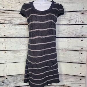 Forever 21 Gray Striped Short Sleeve Knit Sweater Dress Pockets L